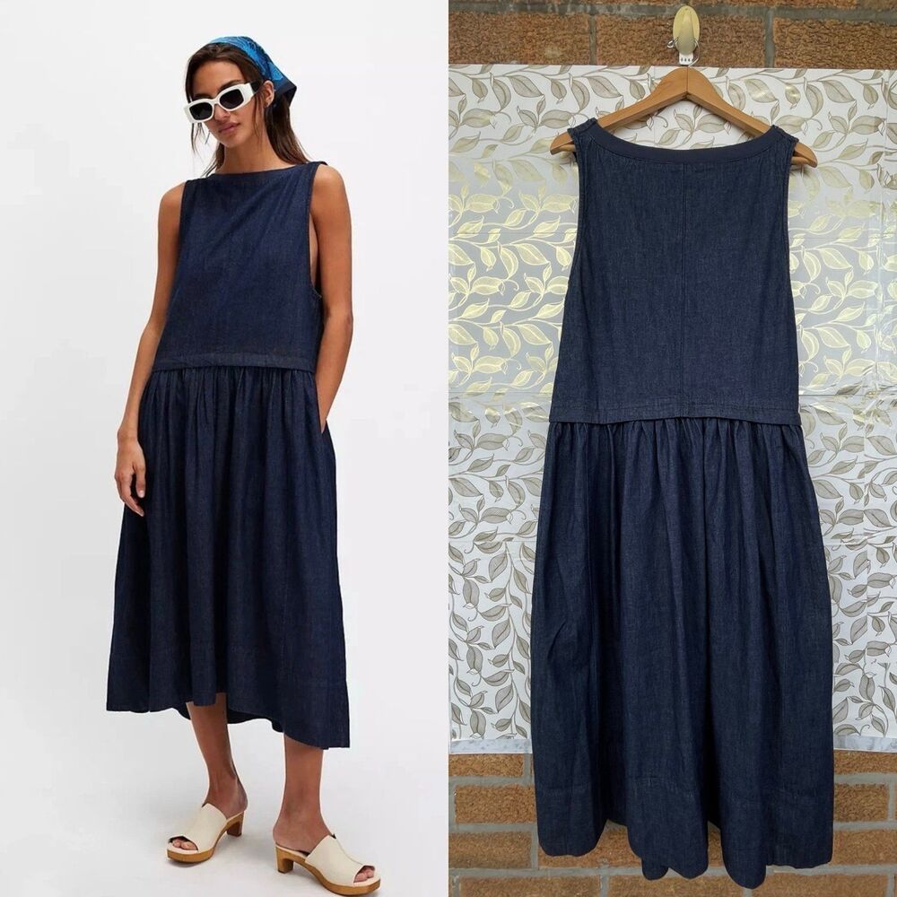 Free People Soraya Denim Midi Dress Dark Wash S